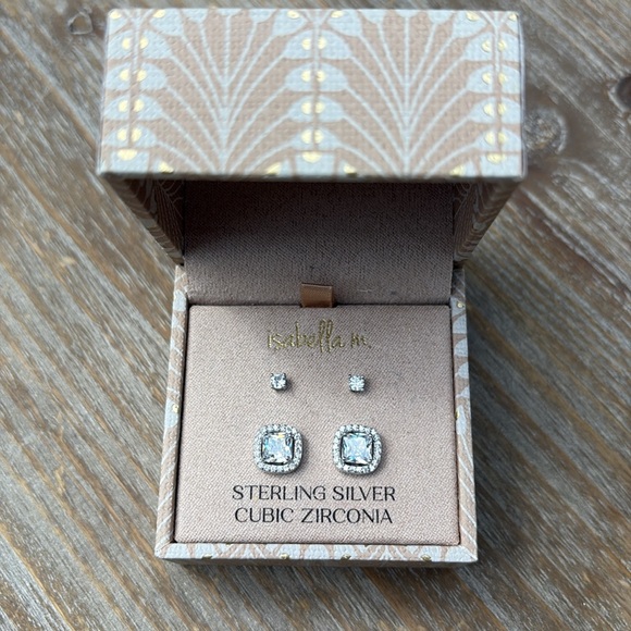 isabella M Jewelry - Sterling Silver Stud earrings 2 sets with CZ Stones new in box